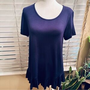 Navy Ruffle Bottom Soft and Stretchy Short Sleeve Top